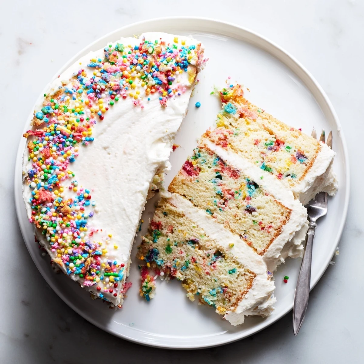 This vivid Milk Bar Birthday Cake image highlights nostalgic funfetti layers, smooth frosting swirls, and crunchy crumbs perfect for American birthday parties.