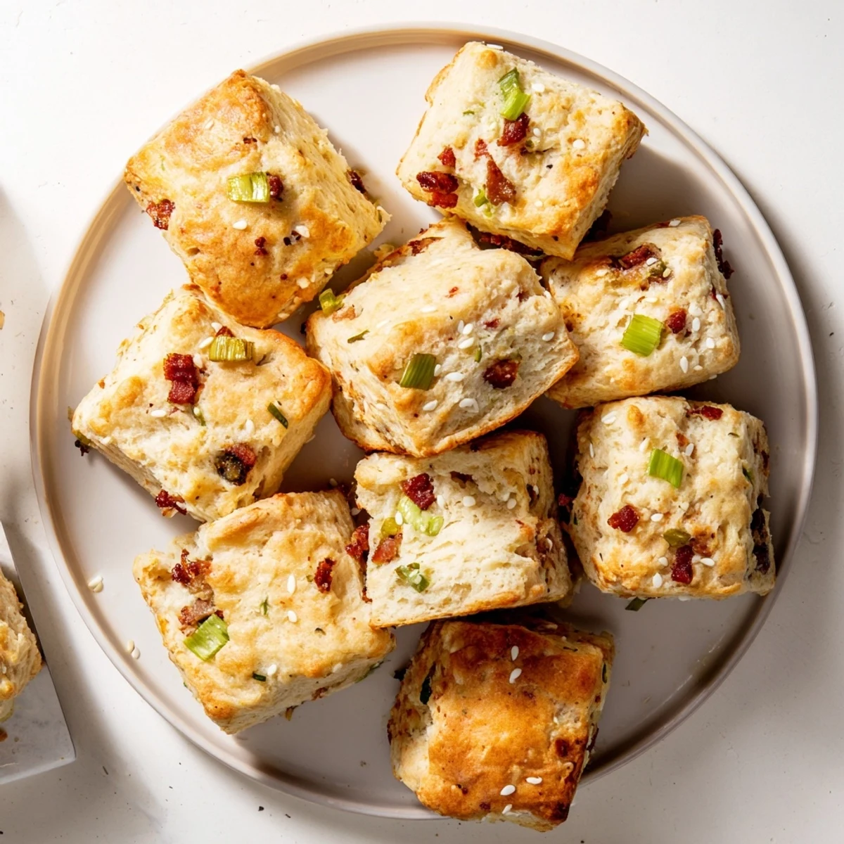 Golden brown homemade Chinese sausage biscuits with savory diced lap cheong and scallions