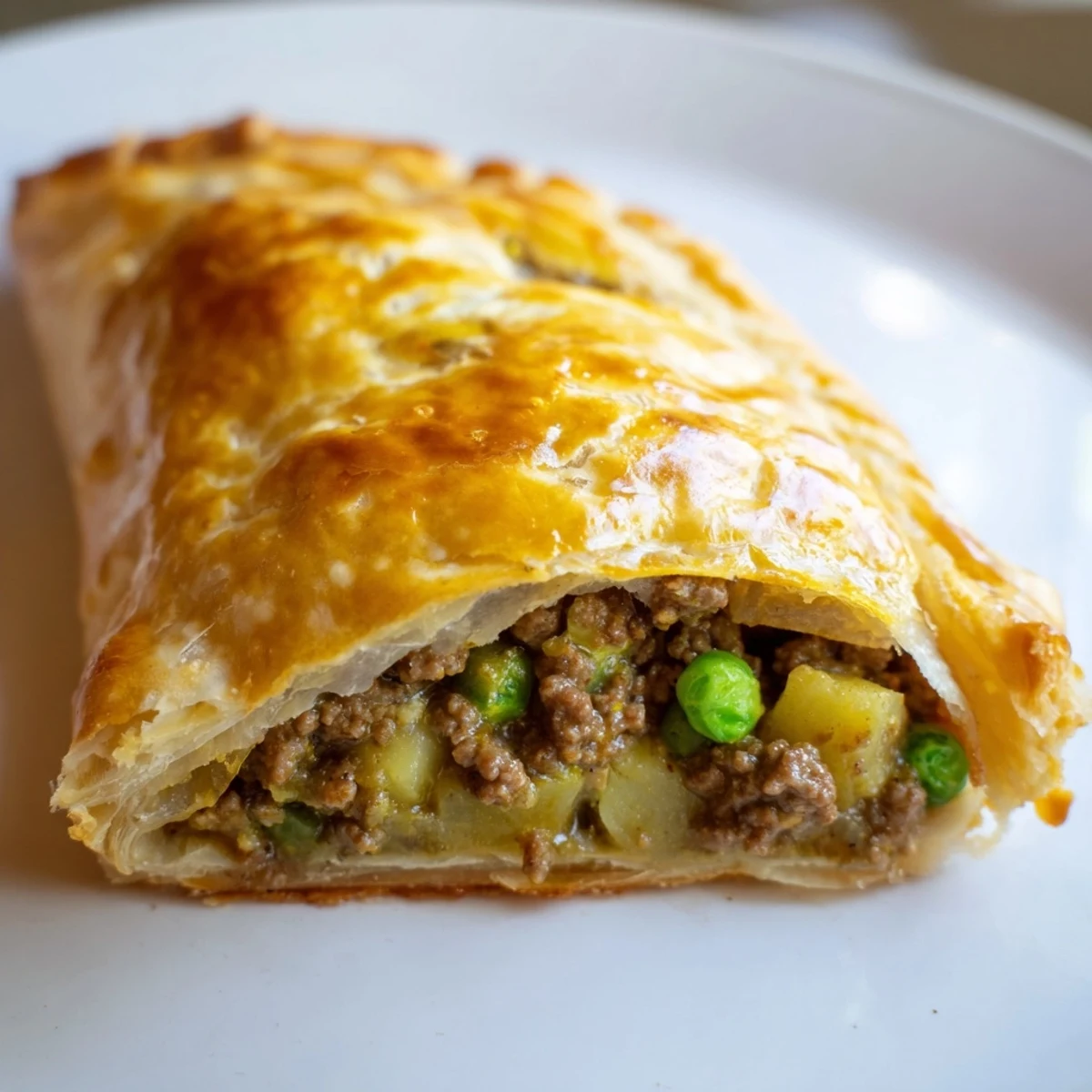 Golden brown curry puffs with beef featuring flaky pastry and savory spiced filling