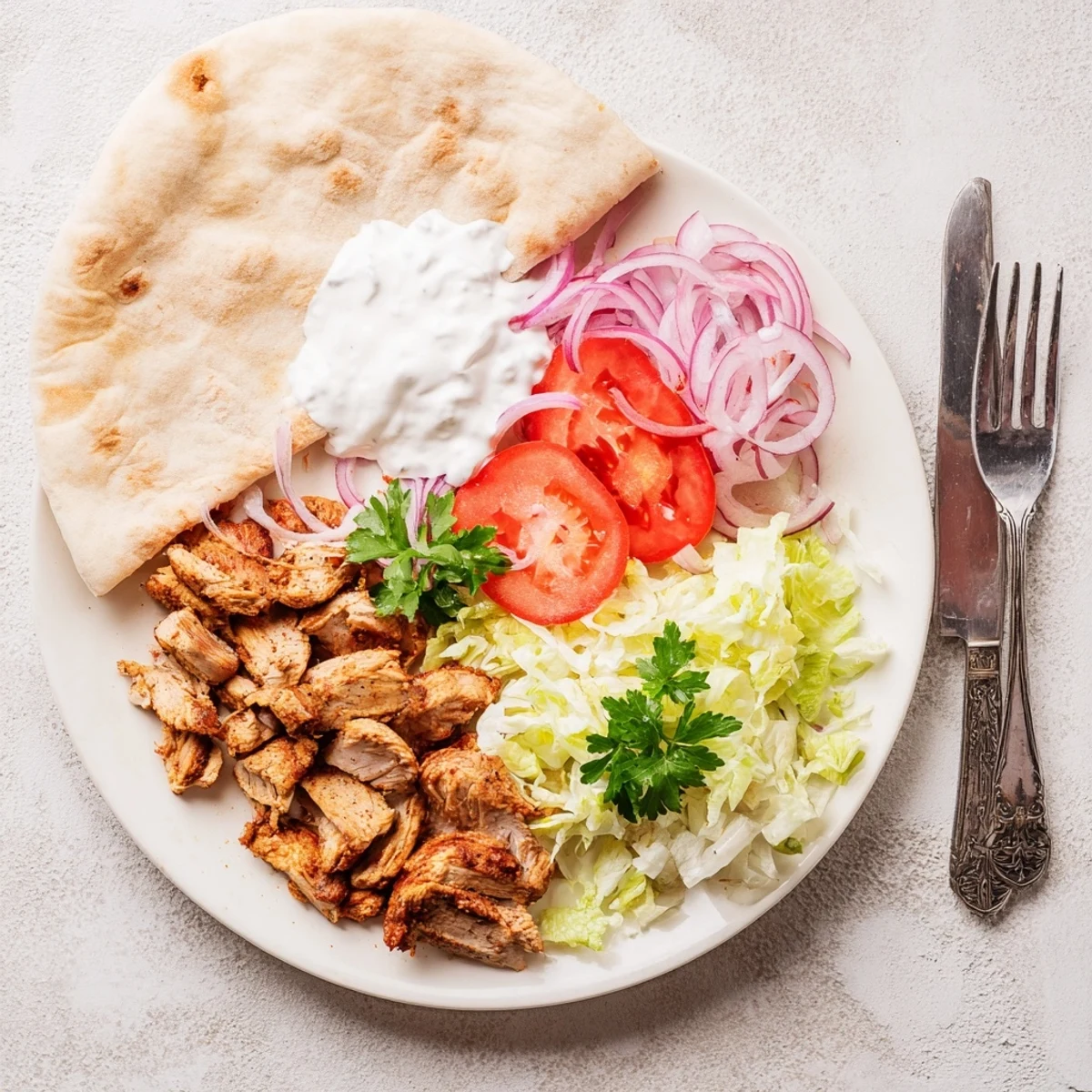 Tender grilled chicken shawarma wrapped in warm pita with fresh vegetables