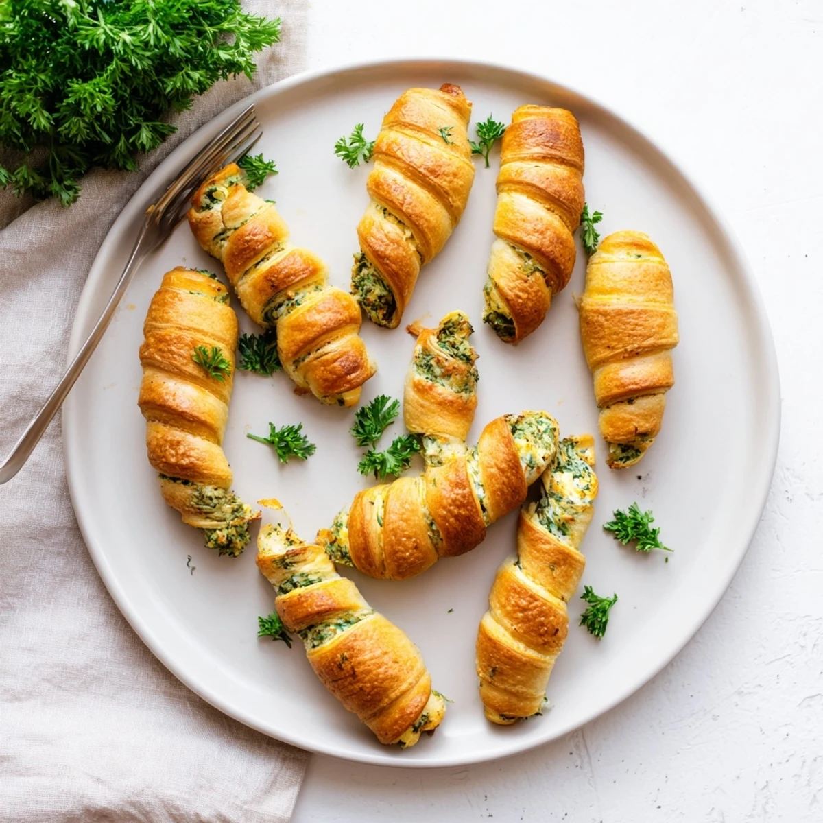Orange glazed pastry appetizers shaped like carrots and piped with savory chive and dill cream cheese filling