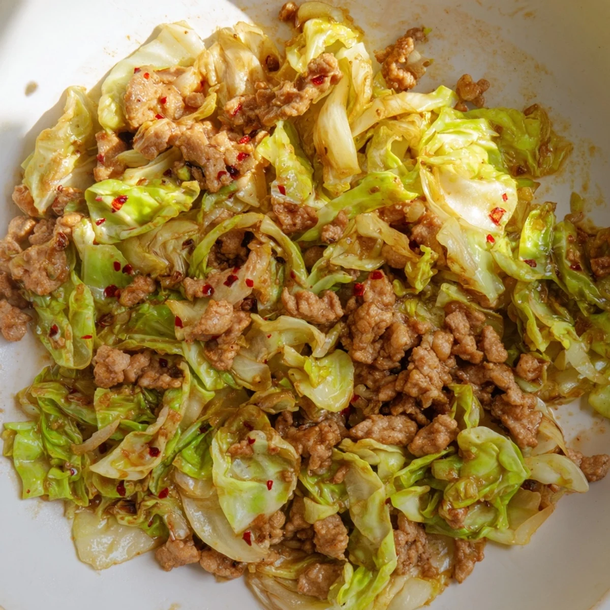 Tender green cabbage strips mixed with seasoned beef in this satisfying low carb Mongolian ground beef and cabbage skillet