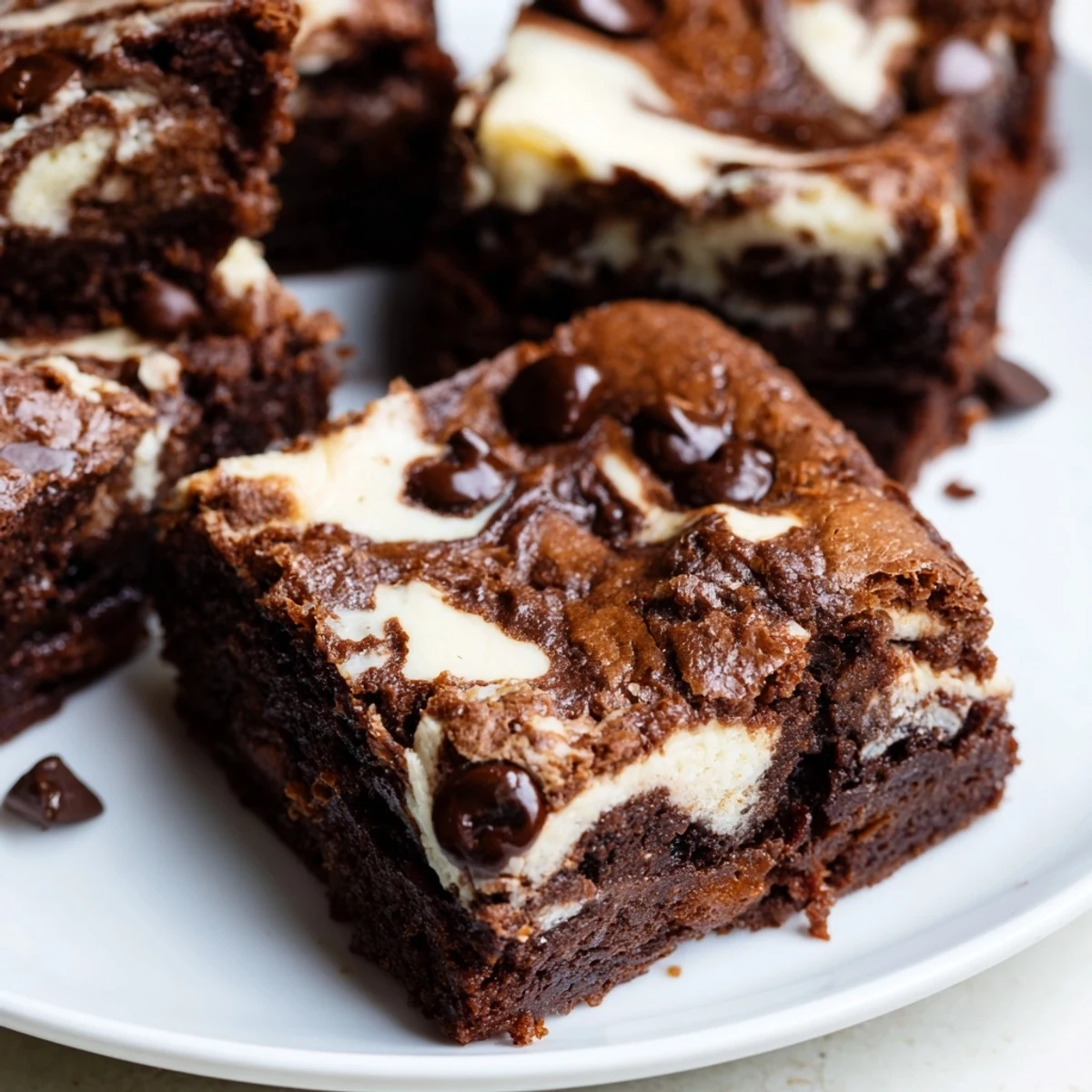 Rich chocolate cottage cheese brownies featuring a tangy vanilla swirl topping
