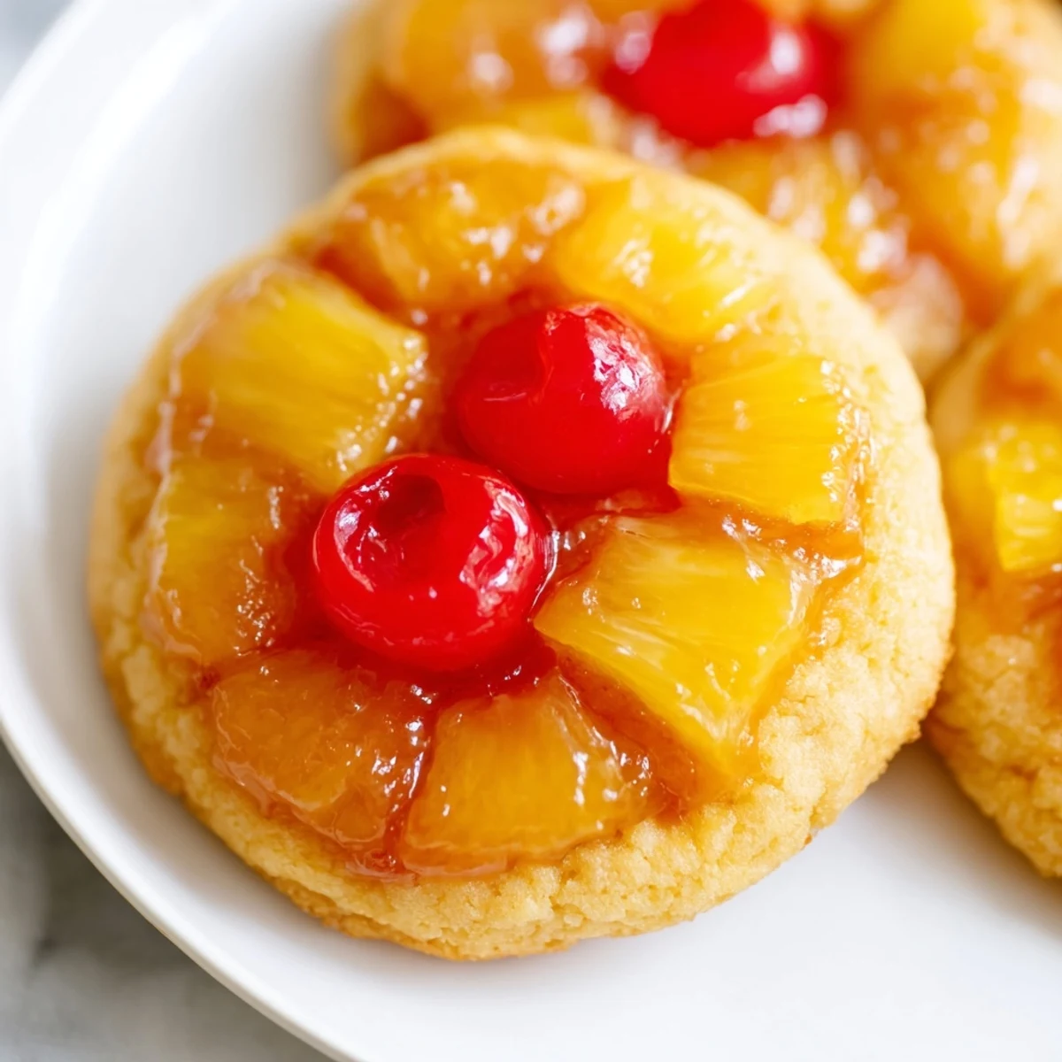 Batch of homemade pineapple upside down sugar cookies arranged on a wire cooling rack