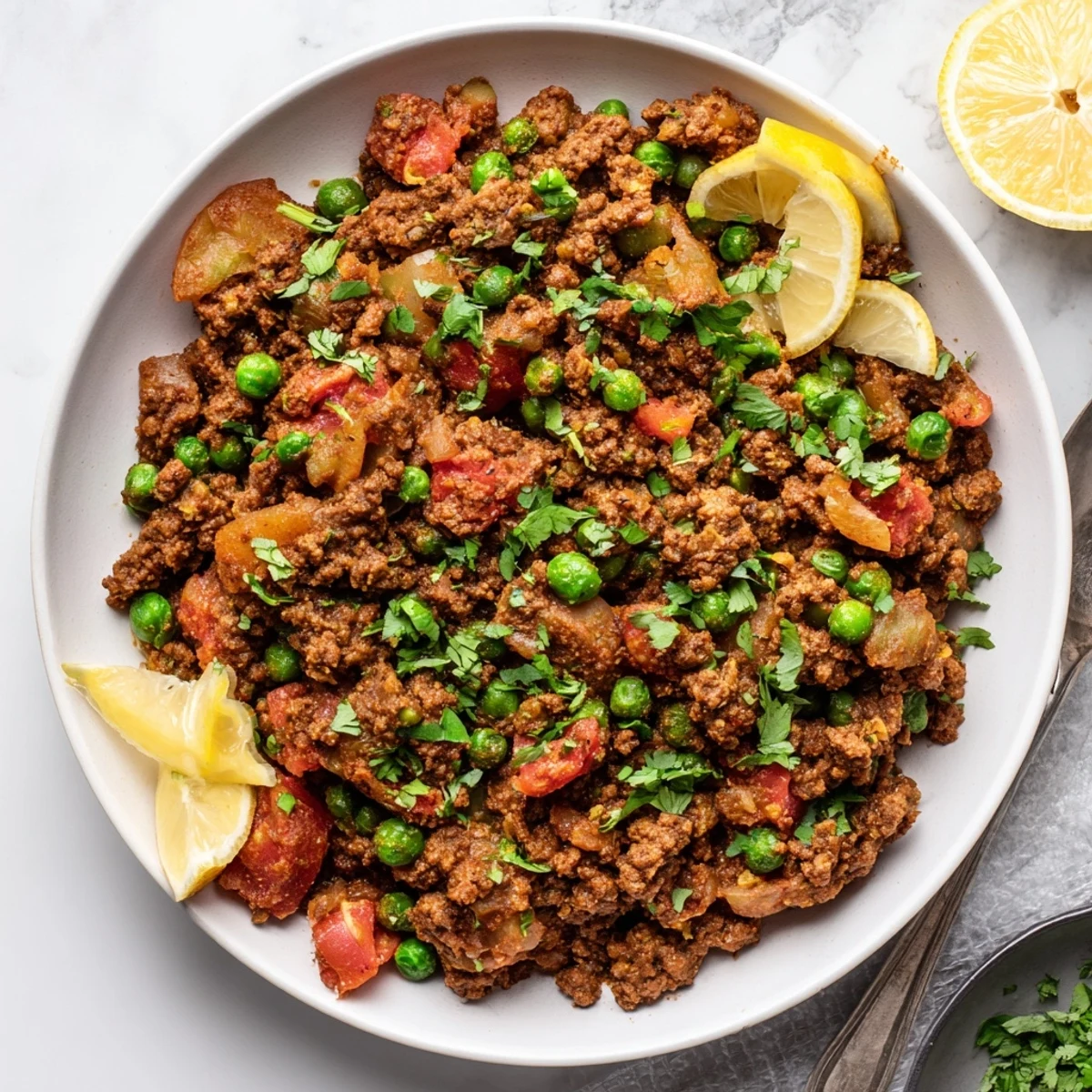Rich Indian-style Keema Curry served steaming hot with fluffy basmati rice and soft warm naan bread