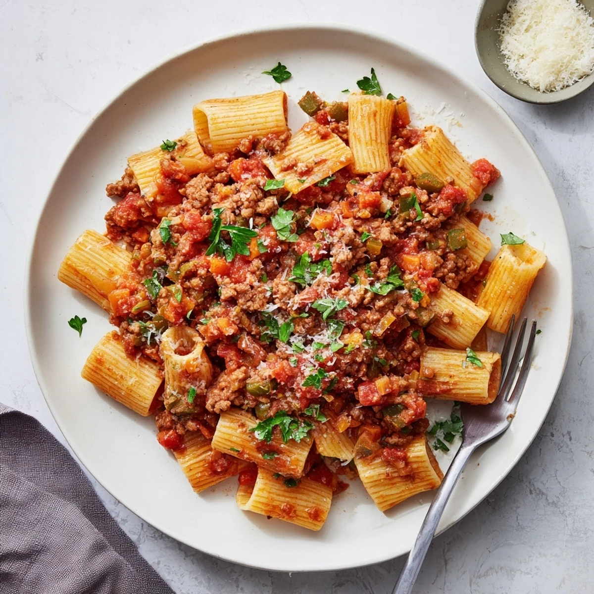 Savory ground turkey simmered in rich tomato sauce over al dente pasta