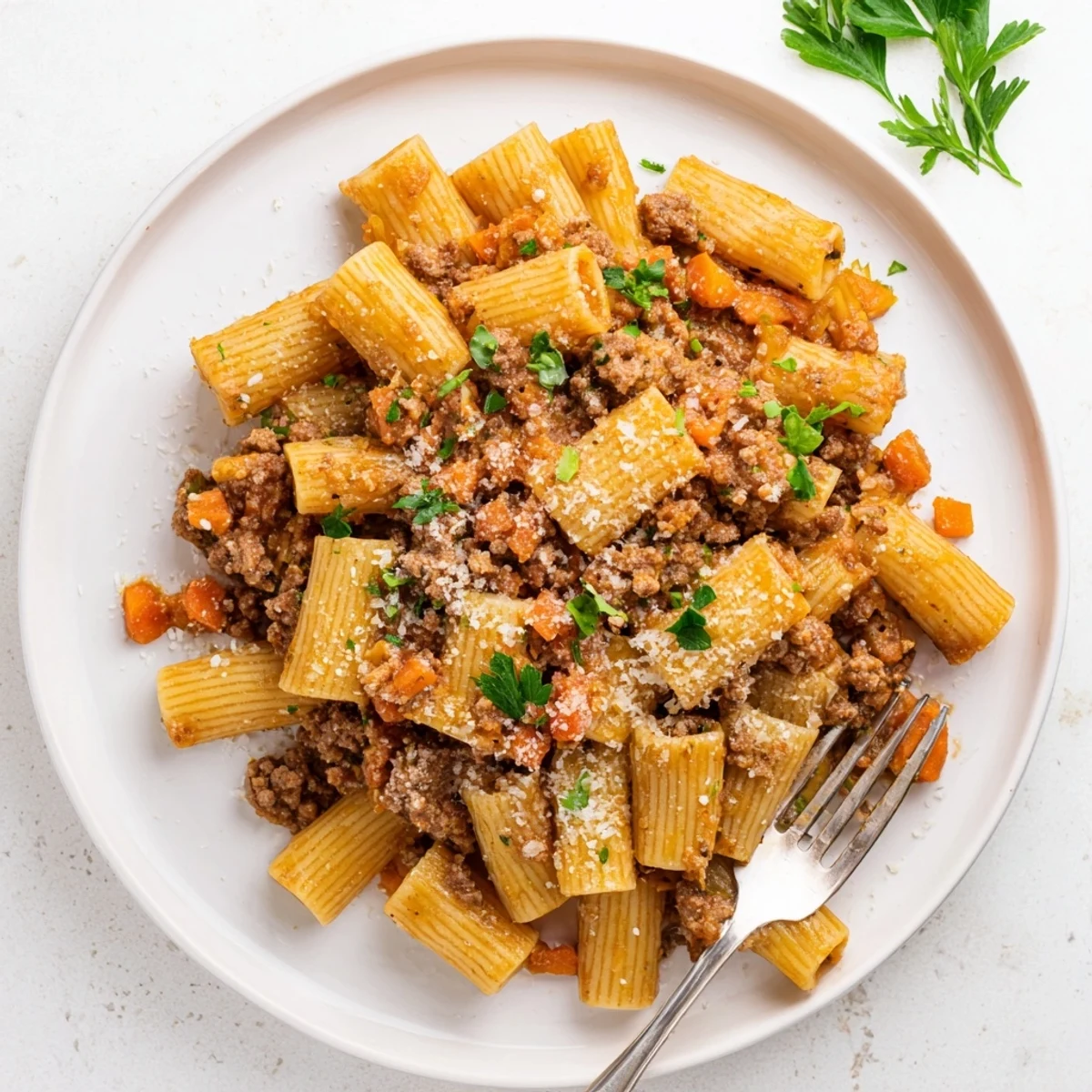 Hearty Turkey Bolognese with tender vegetables and herbs served over steaming noodles