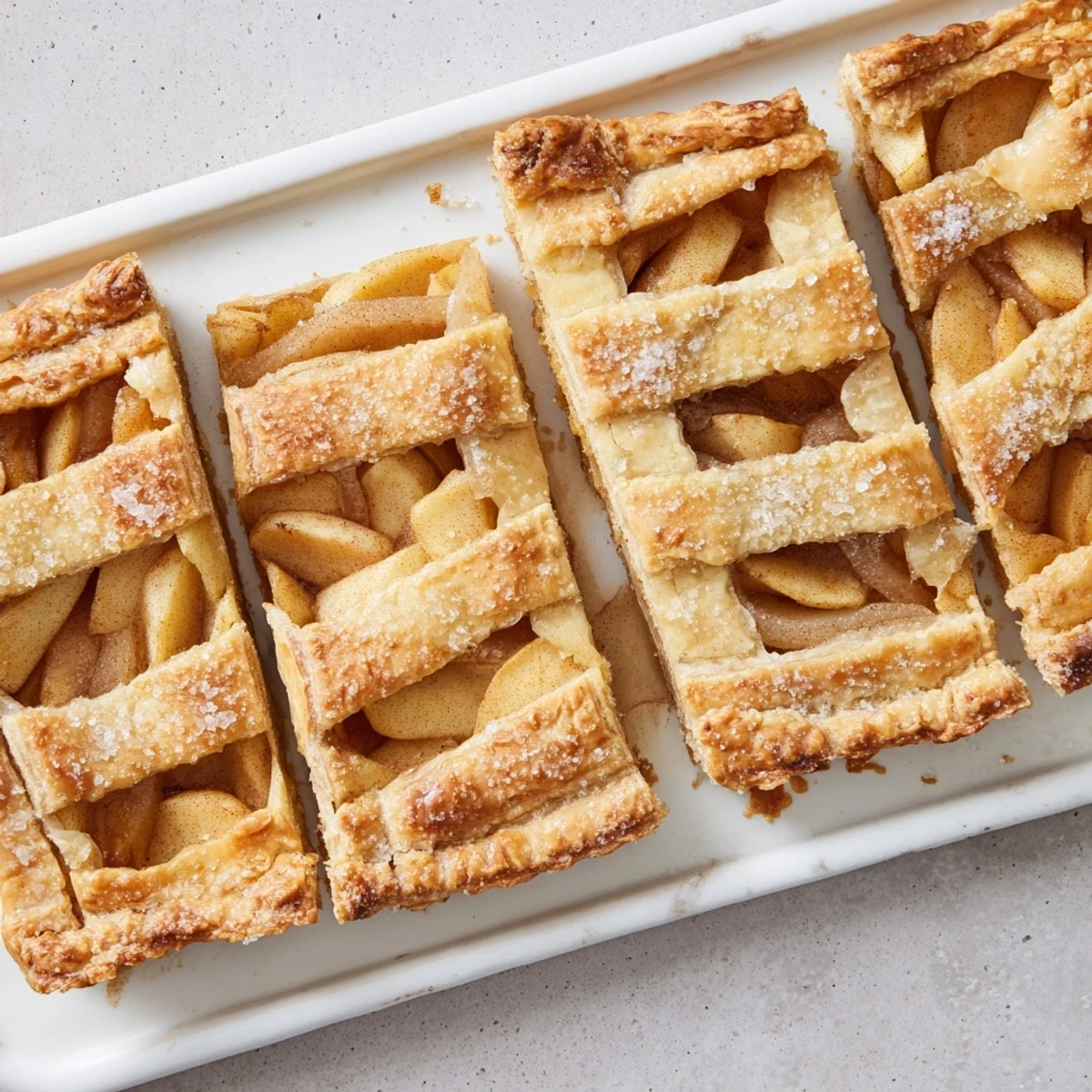 Golden apple slab pie with flaky crust and spiced apple filling, ready for serving