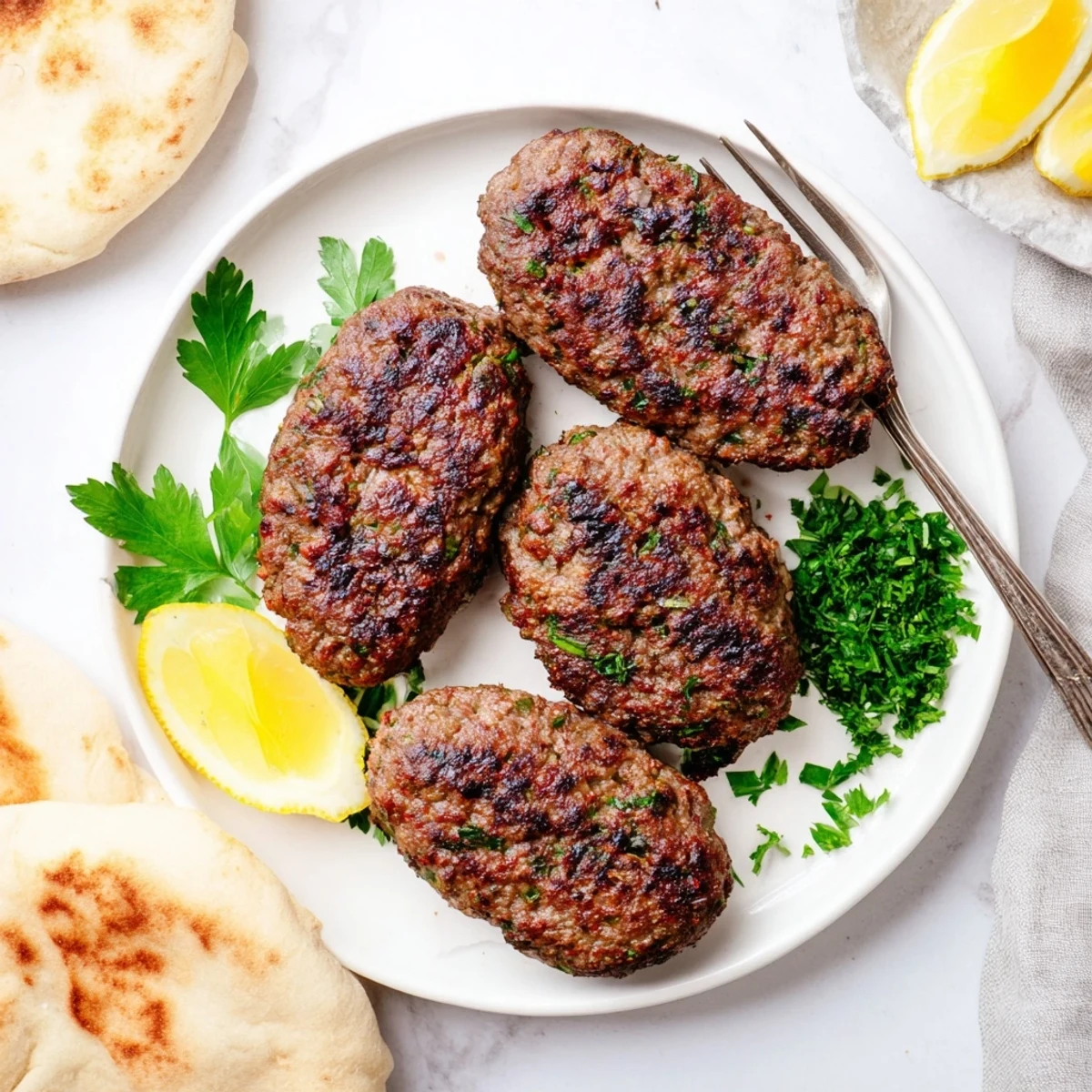 Juicy homemade Lebanese kafta featuring spiced ground meat shaped on skewers ready for grilling