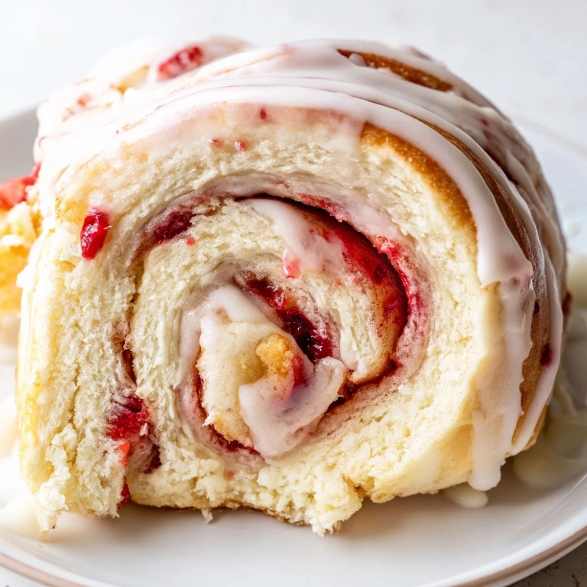 Swirled Strawberry Shortcake Cheesecake Rolls with creamy filling and bright red berries fresh from the oven