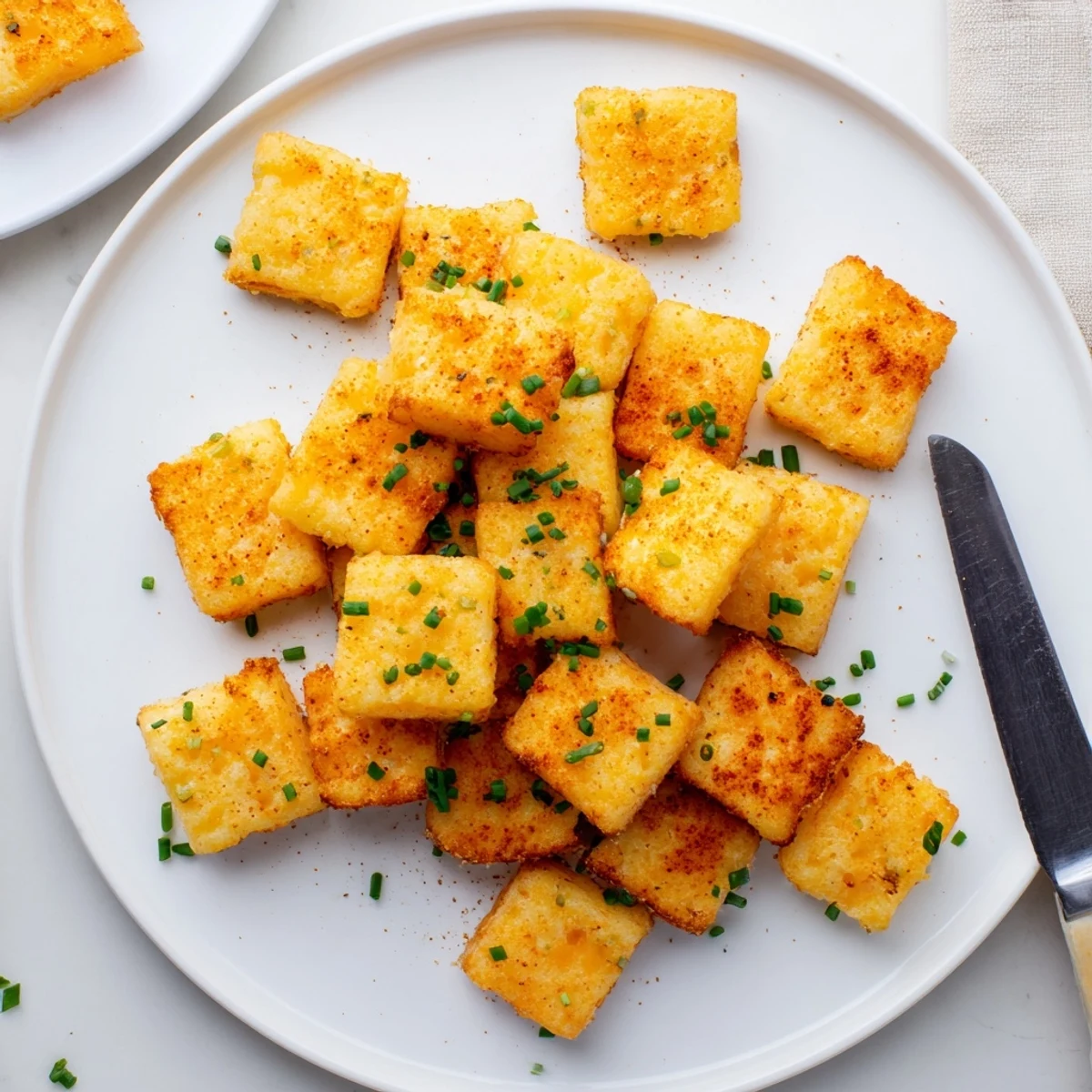 Golden baked cheddar herb snacks arranged on a parchment-lined baking sheet
