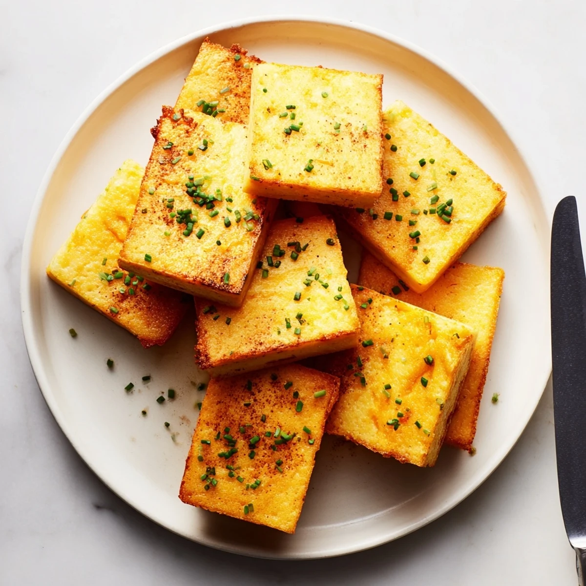 Crispy cheese and chive snacks served warm on a rustic platter
