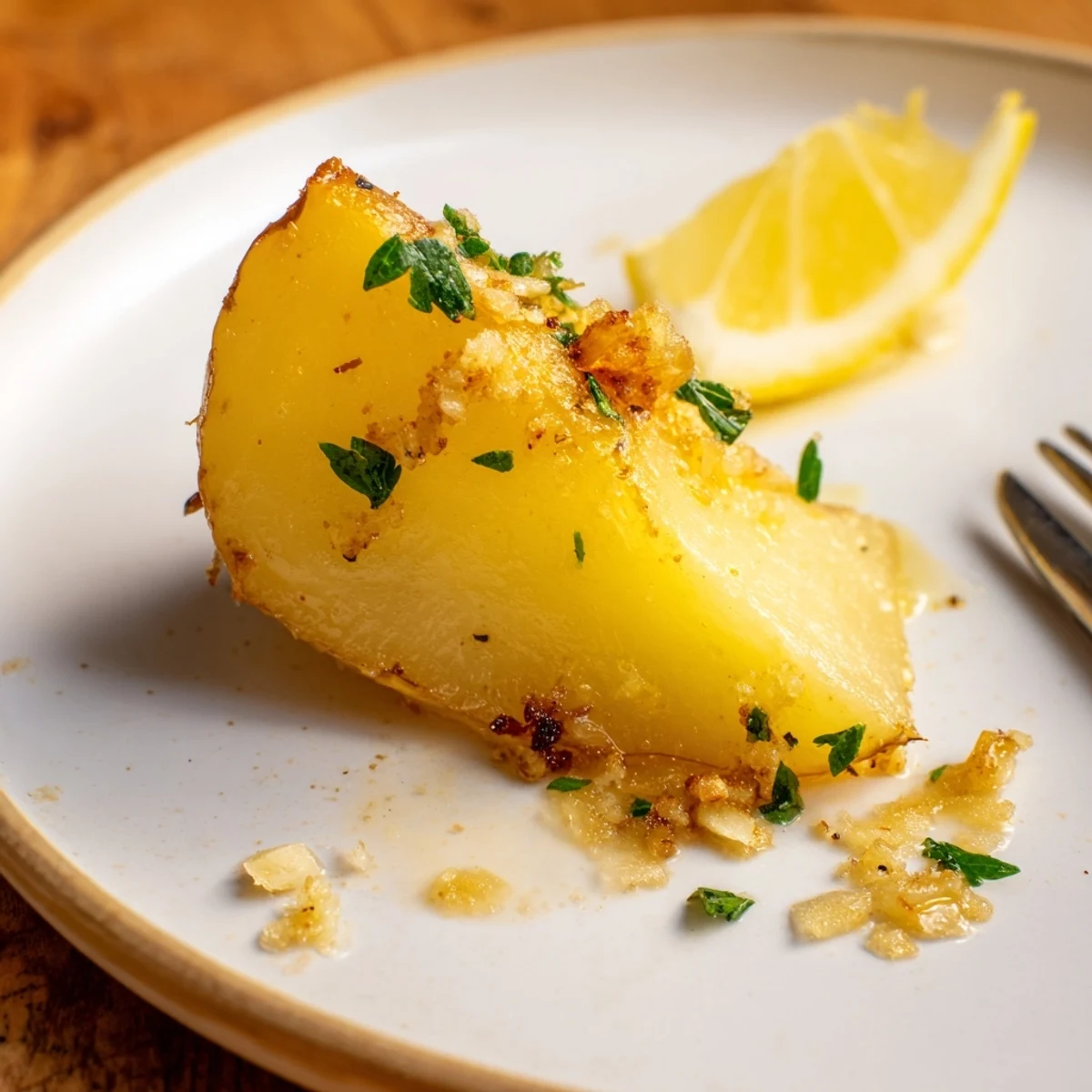 Authentic Greek Lemon Potatoes Recipe: golden, crispy wedges glistening with lemony herb juices