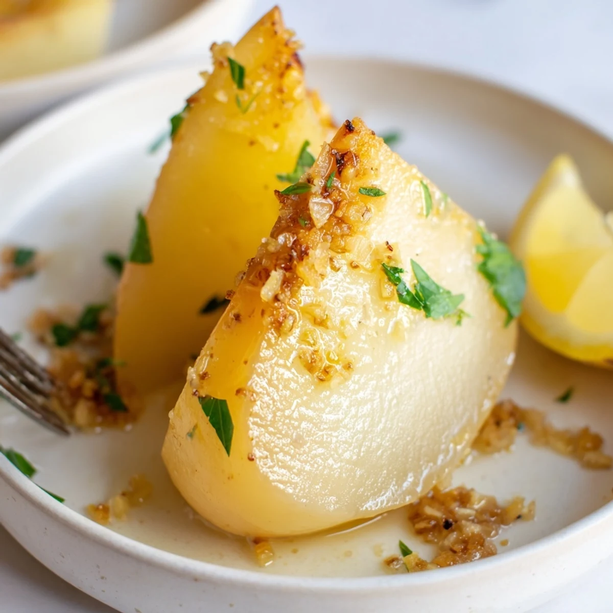 Warm Authentic Greek Lemon Potatoes Recipe, fragrant with garlic and bright lemon notes