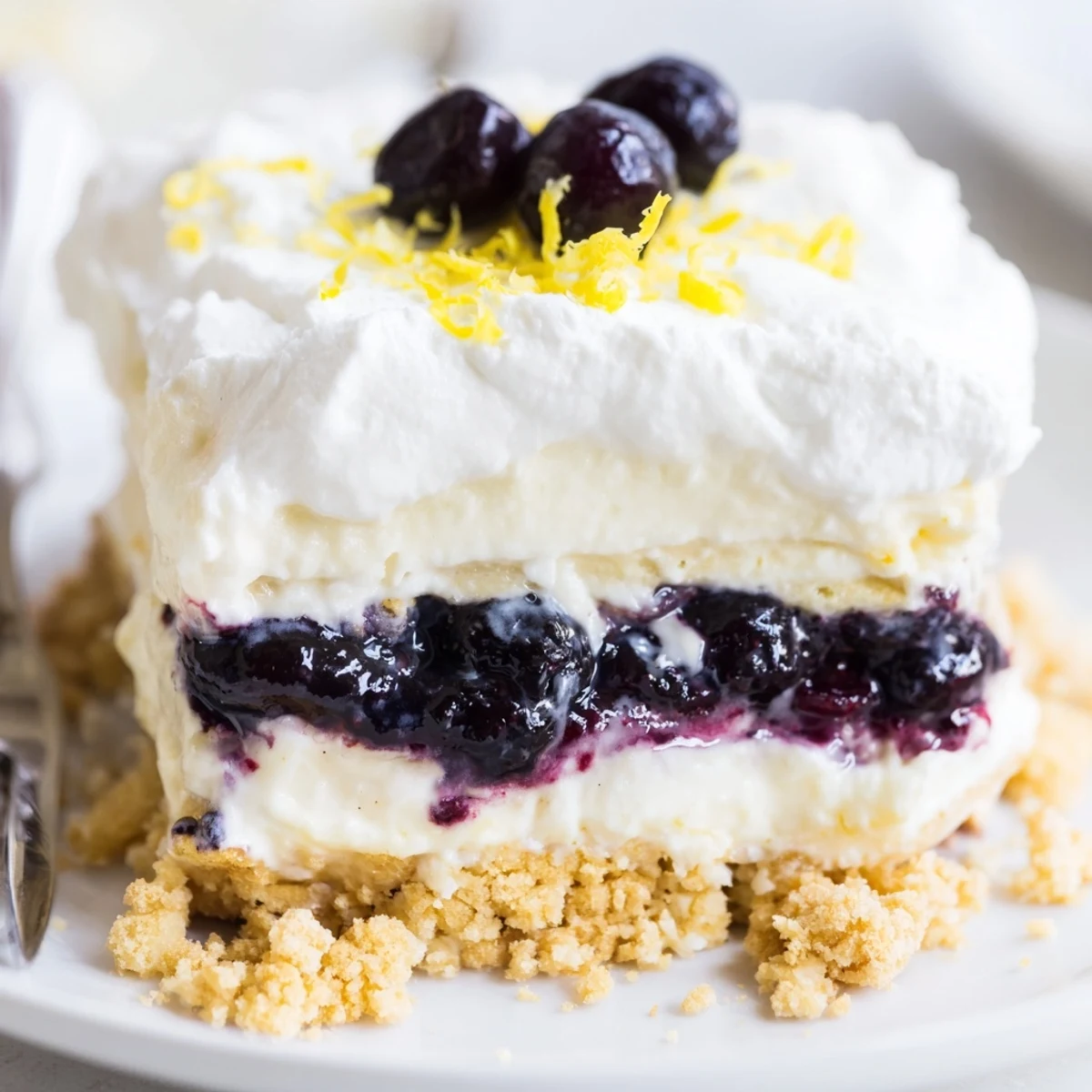 Make-ahead Lemon Blueberry Lasagna Recipe chilled overnight so slices hold neatly