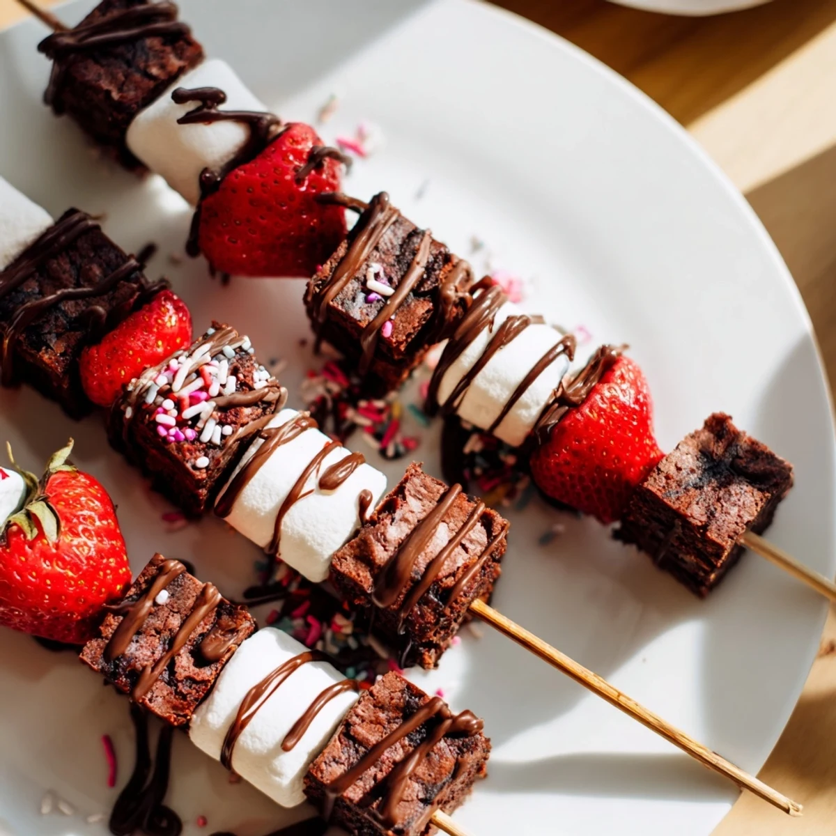 Sweet Strawberry Brownie Kabobs served warm with dipping chocolate and whipped cream