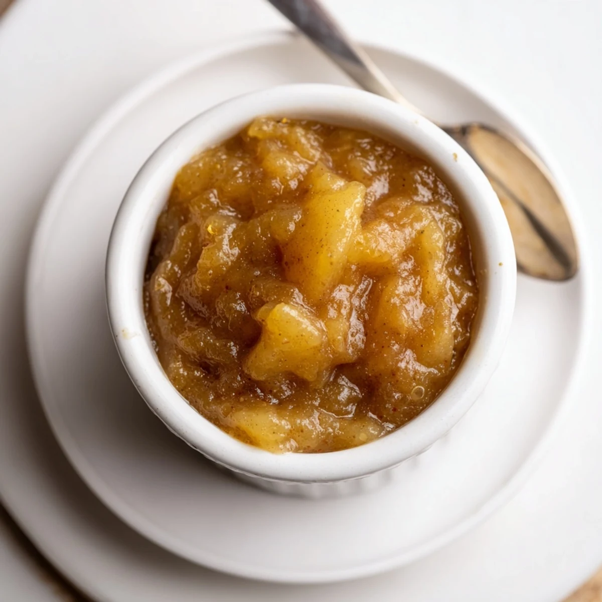 Small canning jars of Fall Caramel Apple Jam, cinnamon flecks visible