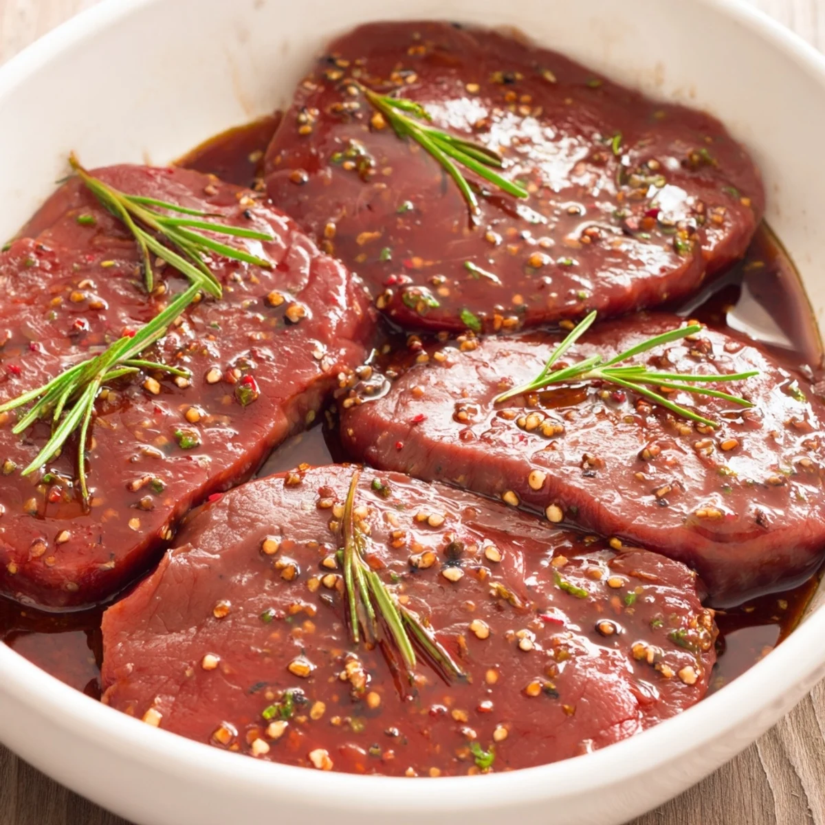 Homemade Steak Marinade in bowl with whisk, bright lemon and oil