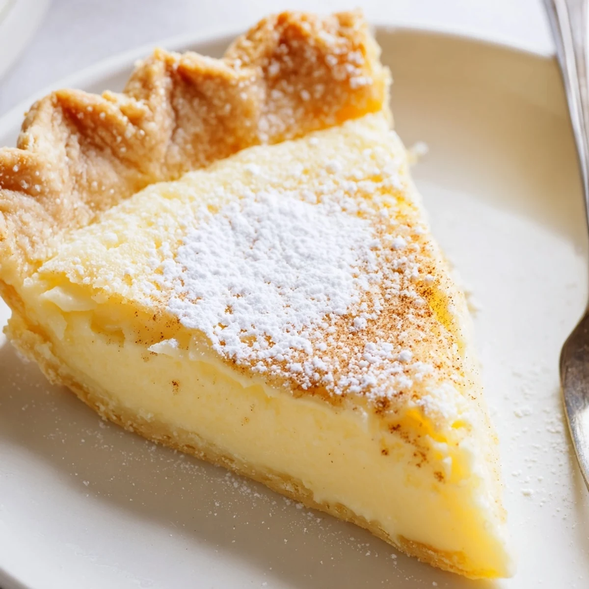 Christmas Eve Custard Pie With Cinnamon Vanilla, glossy golden surface and warm aroma  