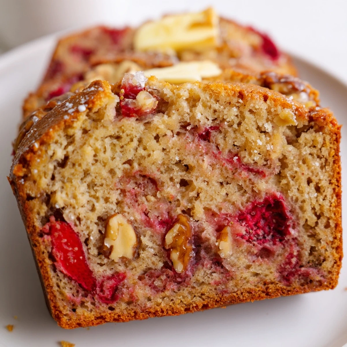 Strawberry Banana Bread Recipe emitting sweet banana aroma, perfect for breakfast.