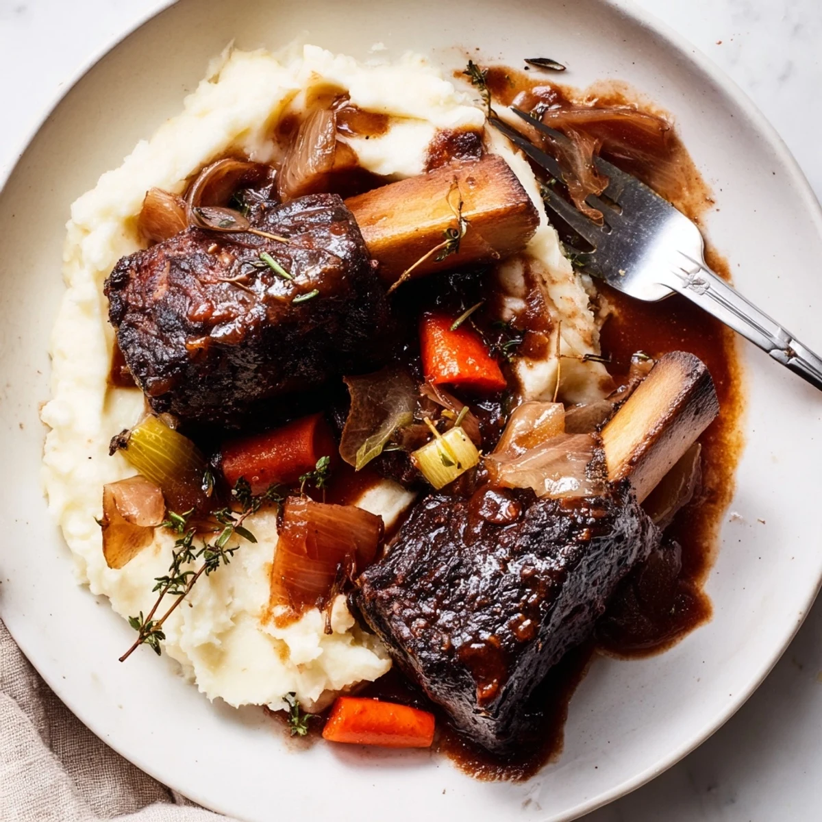 Tender, fall-off-the-bone Slow Cooker Beef Short Ribs with aromatic herbs