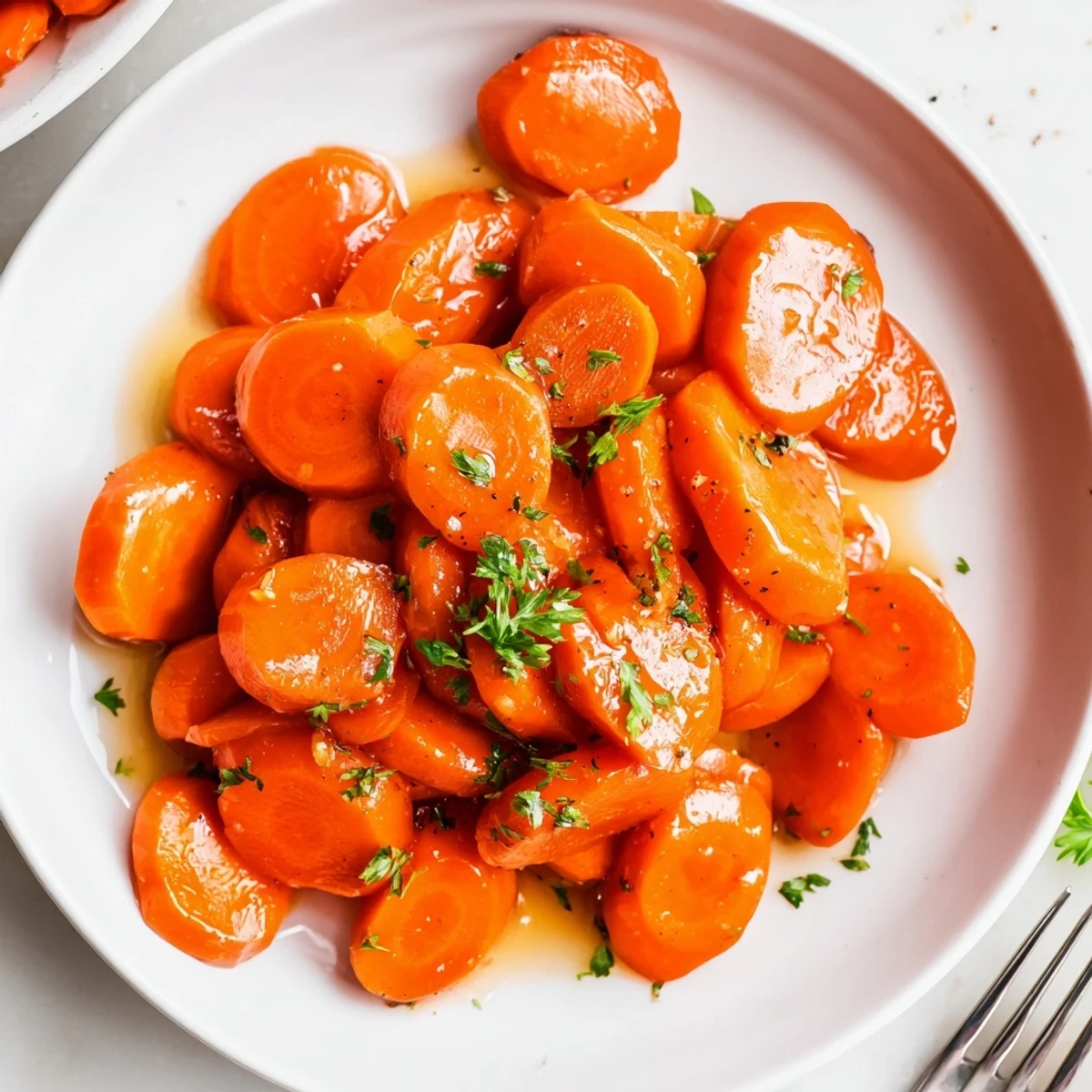 Glazed Carrots glistening with buttery brown sugar glaze, served warm tonight  