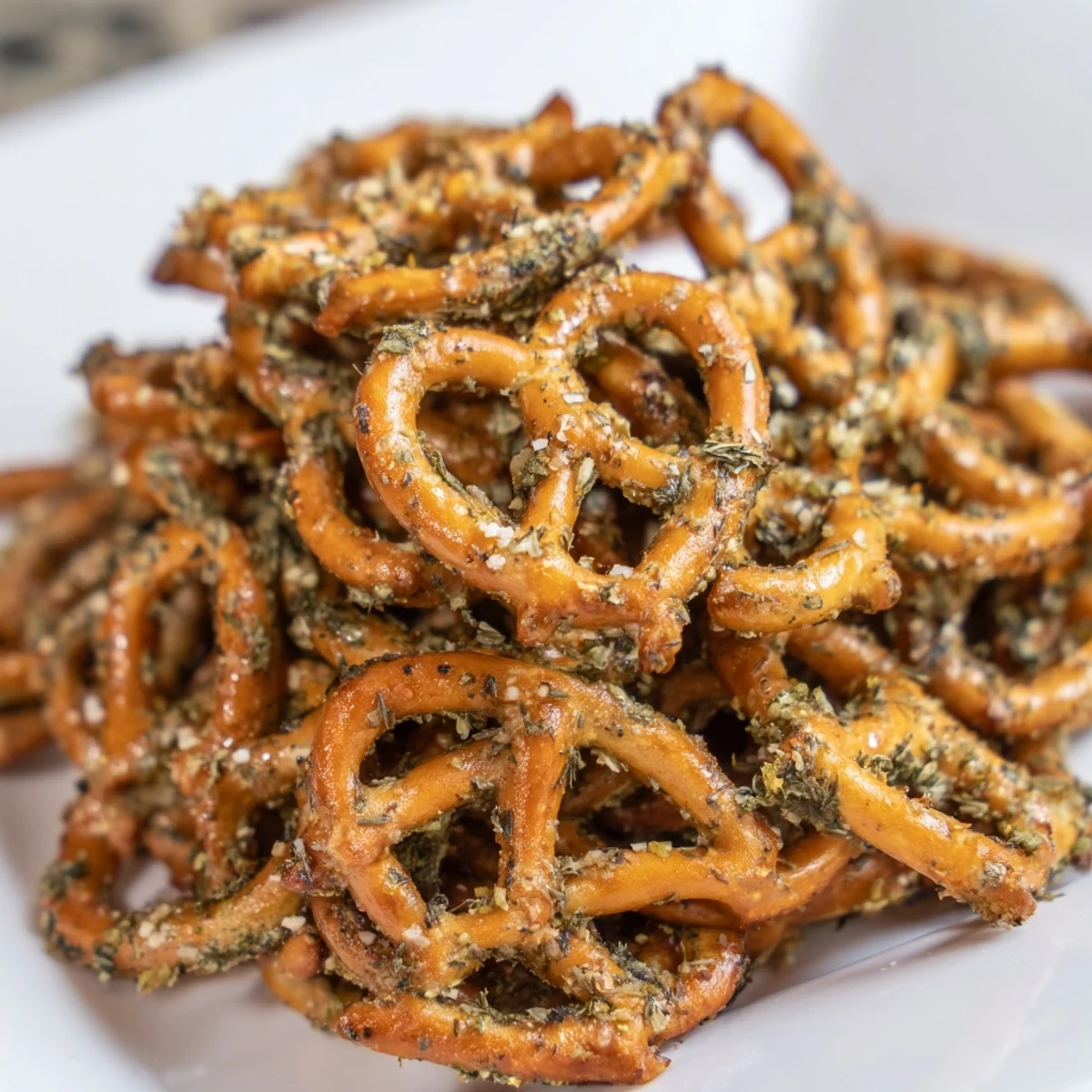 Homemade dill pickle ranch pretzels cooling on baking sheet ready for party snacking