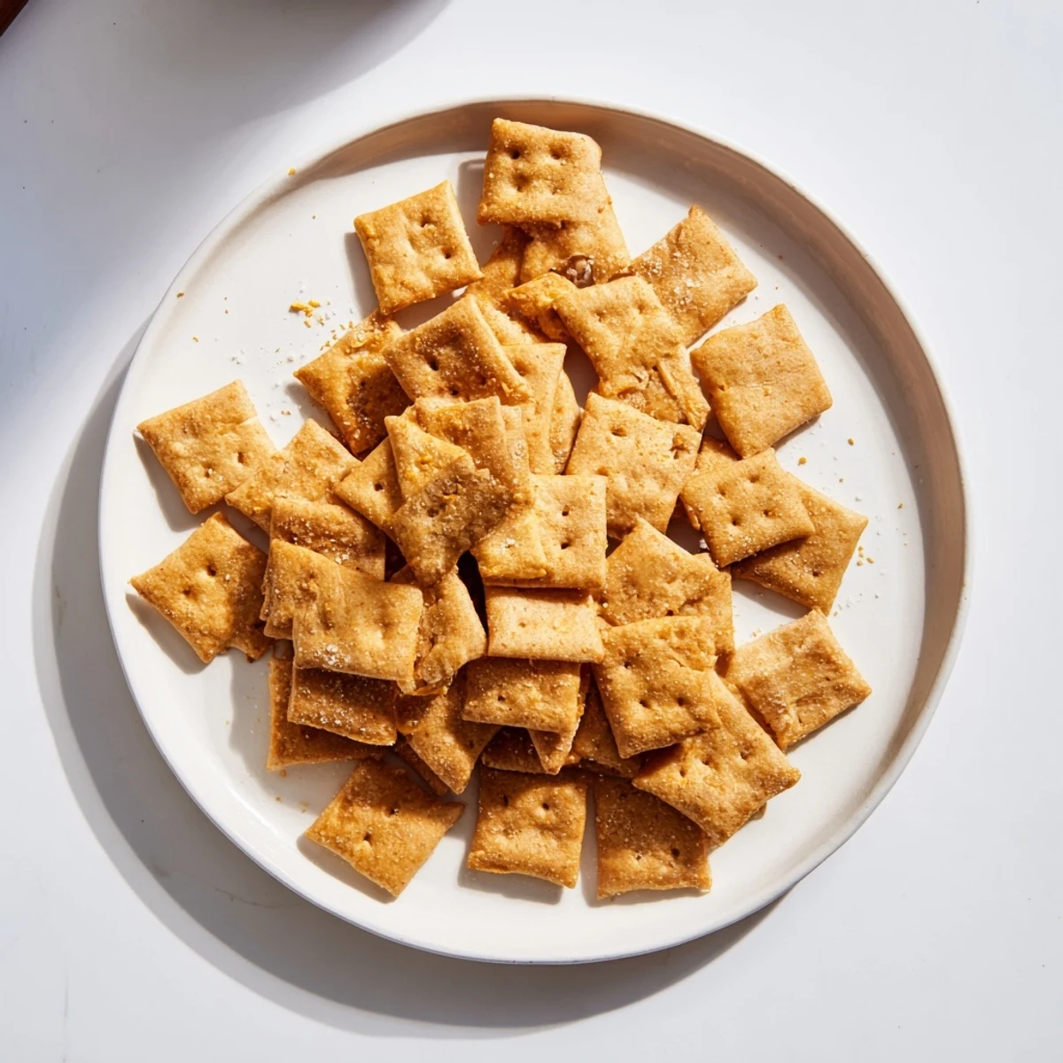 Baked sourdough cheddar snack crackers cooling on a wire rack with their perfectly golden edges and visible cheese flecks