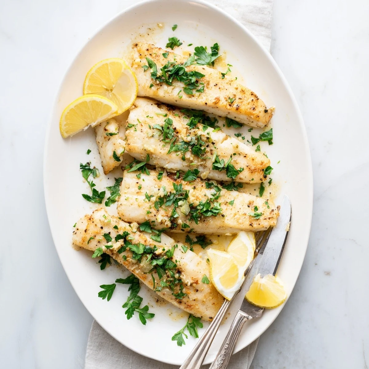 Pan-seared lemon garlic fish recipe featuring moist cod seasoned with aromatic herbs and bright citrus flavors