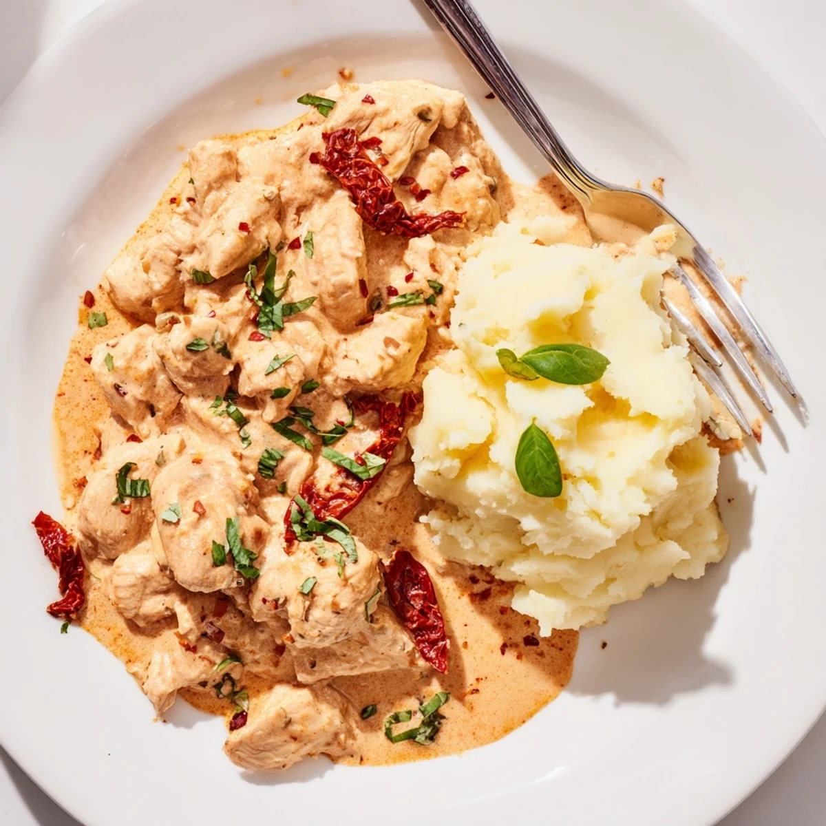 Weeknight Dump And Go Crockpot Marry Me Chicken: tender breasts simmered, garnished with basil