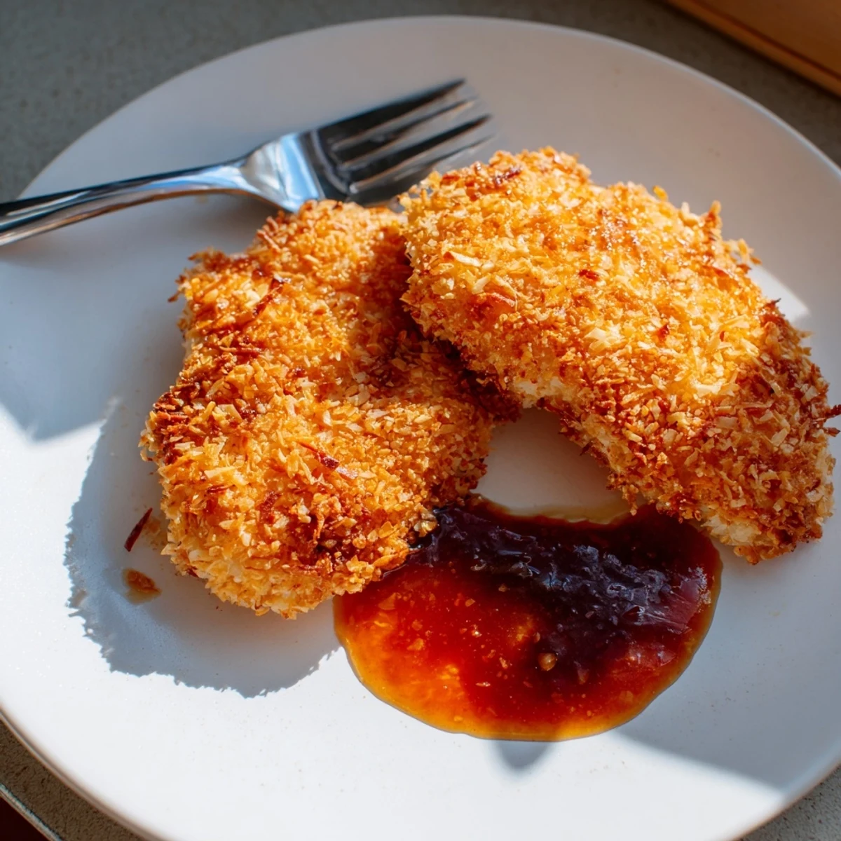 Golden Coconut Chicken With Apricot Sauce, sweet-tangy glaze with ginger and garlic