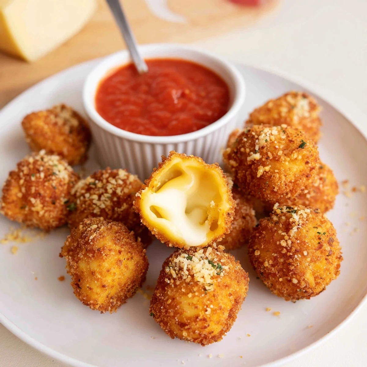 Crispy Tortellini Party Snacks Recipe: golden panko-crusted tortellini served warm with marinara