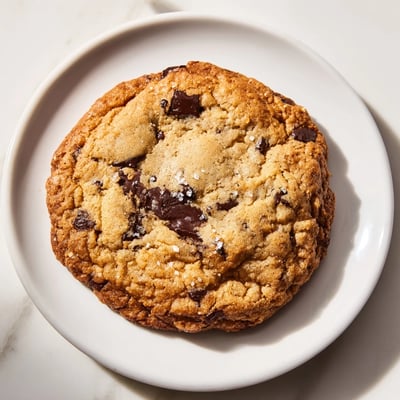 A stack of freshly baked chocolate chip cookies, still warm from the oven, looks delicious.