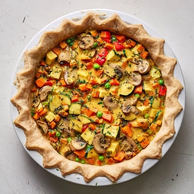 This baked Savory Pie features a rich, creamy filling, topped with a perfectly browned, irresistible crust.