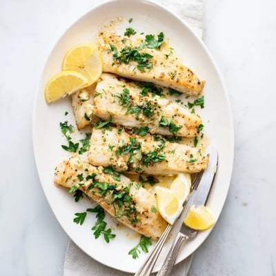 Pan-seared lemon garlic fish recipe featuring moist cod seasoned with aromatic herbs and bright citrus flavors